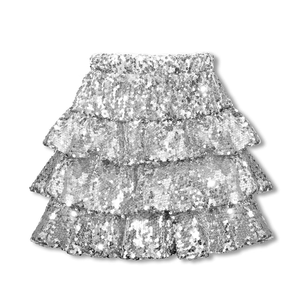 NWT Sparkle Sequin Skirt for‎ Girls – Elastic Waist 3-Layer Ruffle Skirt (12yrs)